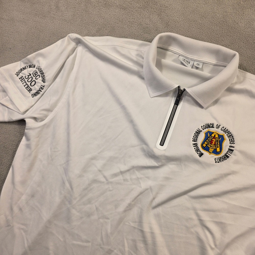 AKWA Quarter Zip Polo Mens 2XL White Excellent Michigan Carpenters Union Shirt